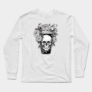 Coffee skull and flowers aesthetic Long Sleeve T-Shirt